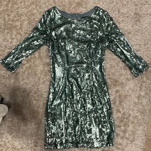 Quarter sleeve teal sequin dress